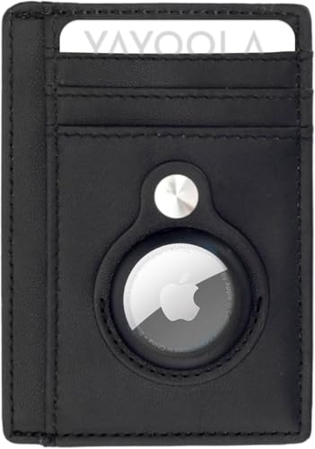 YAYOOLA Portafoglio sottile per Apple AirTag con tasca Air Tag e blocco RFID, finestra ID di sicurezza di tracciamento (carbonio), Nero , Minimalist, Contemporaneo