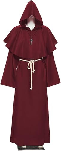 Disfraz de monje de sacerdote, túnica de monje de Halloween, traje de monje, traje de monje, disfraz de monje, disfraz de monje, disfraz de monje medieval, con colgante de cruz y cinturón