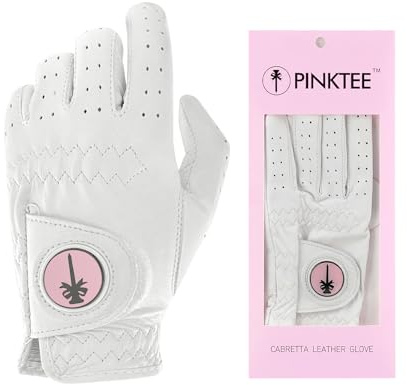 CROWNBLANKS Guantes de golf para mujer para mano izquierda, 1 pieza guantes de golf de piel Cabretta suave con marcador magnético extraíble, dedo completo (rosa, 18)