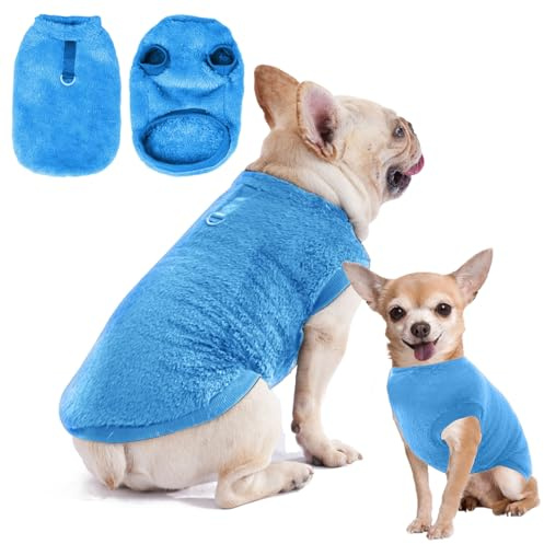Pull-Over en Polaire pour Chien et Chat - Manteau d'Hiver avec Anneau en D pour Petite et Moyenne Taille (Bleu, L)