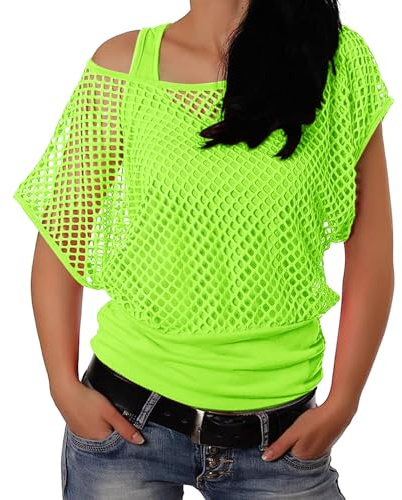 Déguisement Année 80 90 Femme Fluo T-Shirt Resille, Débardeur Jambières Gants en Maille Costume, Kit Annee 80 Femme Accessoires Carnaval Vêtements D'aérobic Fête Thème Ajuster