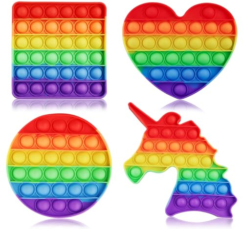 XIATIAN Pop it Fidget Toys, 4 Pcs Pop It Silicon Rainbow Bubble Fidget Popper, Sensory Toys for Fun Needs Silicone Stress Reliever Fidget Toy for Home Studying Relaxing and Relieving Stress