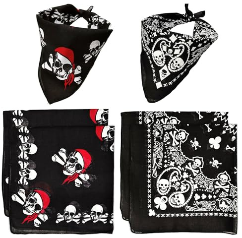 FUIPVGI 4 Piezas Bandanas Paisle, Bandanas Paisley Multifuncional Pañuelo Cuello para Moteros Negro, Pañuelo Pirata, Bufanda Bufandas para el cuello Muñequera Pañuelo, para Adultos y Niños (Negro)