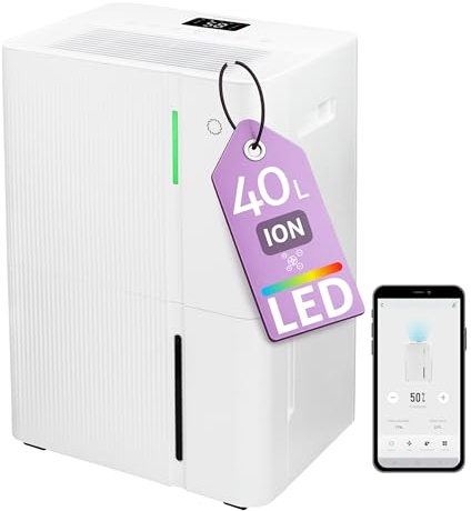 Déshumidificateur d’air Turbionaire LEVI 40 WIFI ION 40 L/Jour, Purification electrique avec ioniseur, Réservoir 5,3L, Contrôle APP, Minuteur, Pour pièce de 60-85㎡, Sèche-linge, Garage, Sous-sol