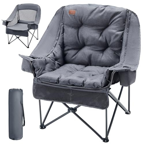 EVER ADVANCED 2-in-1 Campingstuhl Faltbar 180kg Belastbar mit Abnehmbarer 6cm Polsterung für 4-Jahreszeiten Komfort, Klappstuhl Inkl. Kühltasche & Getränkehalter, Perfekt für Camping, Angeln, Vanlife
