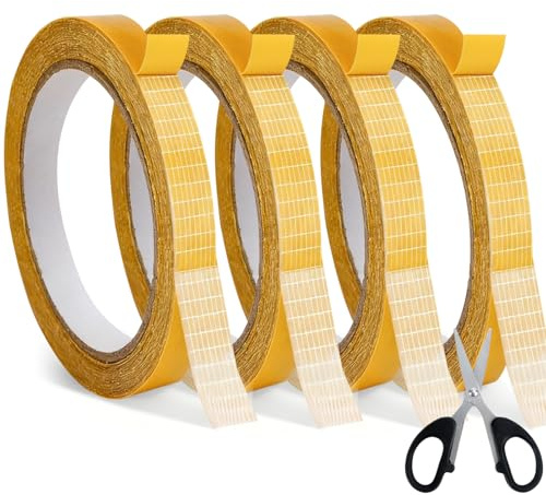 Koxtyzo 4 Rollen Doppelseitiges Stoffband 1,5cm x 10m, Doppelseitiges Gewebeklebeband Heavy Duty für Saum, Saumband für Vorhänge Hosen Kleidung Kunst, Kein Nähen oder Bügeln Erforderlich