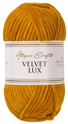 Utopia Crafts Velvet Lux Chenille Yarn 100g (Mustard Yellow)