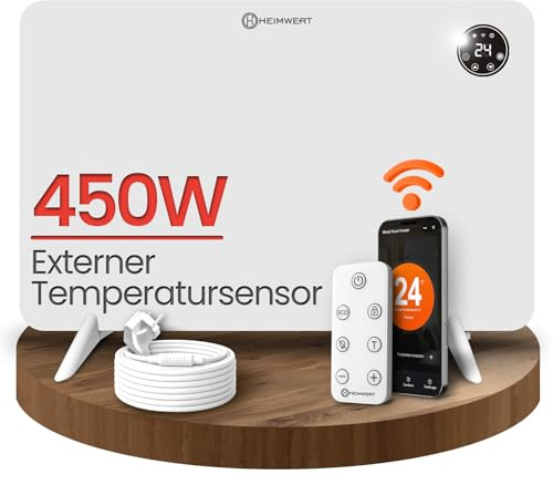 HEIMWERT Infrarot Wandheizung 450W - Sofort Wohlfühlwärme - Senkt Heizkosten enorm - Luxusausstattung mit Thermostat + App - Langlebig, Geräuschlos - 2in1 Wandmontage und Standgerät (Watt 450)