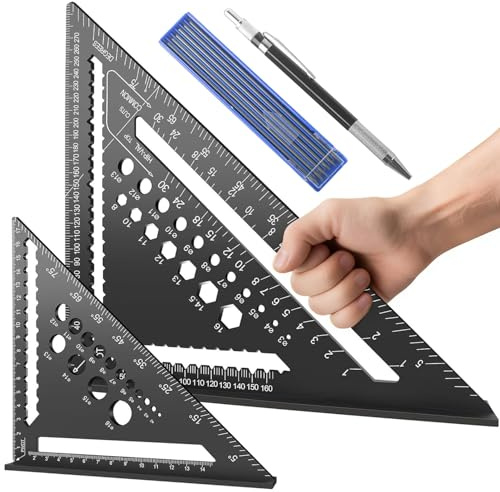 Set de 2 Piezas Multiusos Escuadra Carpintero de 7 y 12 Pulgadas Escuadras Metalicas Carpintero Escuadra Metalica Herramientas de Carpinteria para Bricolaje Carpintería Reformas del Hogar(180mm+300mm)