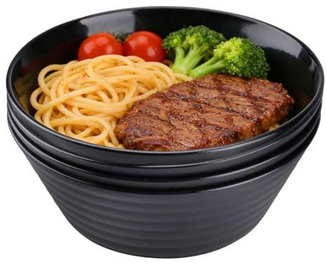 Wapasezyar Ciotola grande da 20 cm, colore nero, ciotola per cereali, ciotole in plastica, grande capacità, ciotole per insalata in plastica, ciotole per cereali per bambini, adatte al forno a