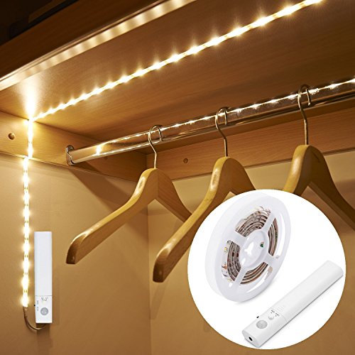 Amagle Striscia Luci Led a Batteria 1 Metro Luce Armadio Strisce Led Con Sensore Sottopensile Cucina, Luci Notturna a Leds con Sensore di Movimento per Specchio da Trucco Armadio Guardaroba Senza Filo