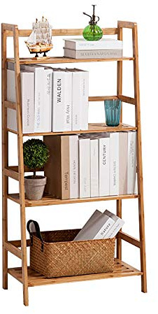 SogesHome Librería con 4 Niveles 48 x 30 x 119 cm Soporte de Flores Escalera de Plantas Estante de bambú Exhibidor de estantes de Cocina para el hogar y el jardín, KS-HSJ-02-SH