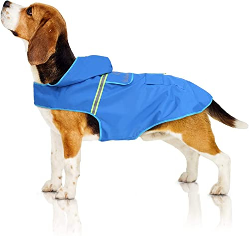 Bella & Balu Imperméable pour Chien - Veste de Pluie avec Capuchon et réflecteurs pour Les promenades en Toute sécurité et au Sec pour Votre Chien (M | Bleu)