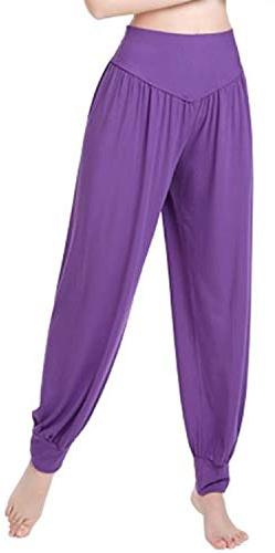 MESHIKAIER Dam supermjuka haremsbyxor modal yogabyxor elastiska pilatesbyxor idealiska för träning dans jogging sport, Lila, M