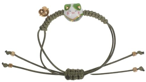 Happyyami Bracelet chat heureux Feng Shui Maneki Neko - Réglable - Bonne chance - Tressé - Perles tressées - Cloche de poignet - Nouvel An - Anniversaire - Fête des mères