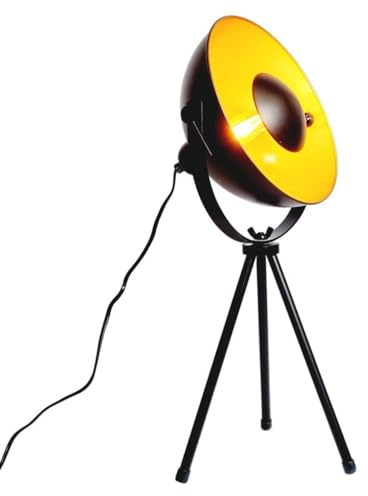BarcelonaLED Tischleuchte, Vintage-Stativ, Schwarz und Gold, nordisch, Retro, industriell, mit Schalter, E14 LED-Fassung für Wohnzimmer, Nachttisch