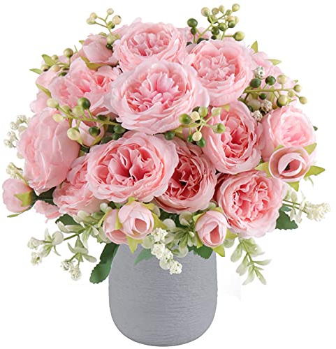 Bouquet di peonie artificiali in seta, bouquet di peonie finte, 4 fasci di composizioni floreali per casa di fattoria, bohémien, centrotavola per matrimoni, in plastica, per decorazione di vasi (rosa