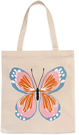 Kate Spade New York Canvas Book Tote, Large Shoulder Bag, Cute Tote for Beach or School, Garden Butterfly