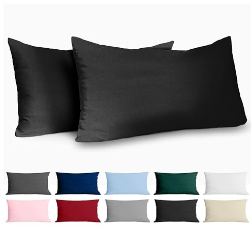 Kissenbezug 40 x 80 Renforcé Baumwolle (2er-Set) - Schwarz - Dicht gewebt mit 57 Fäden/cm² - Kissenbezug 40x80 cm - Oeko Tex Zertifiziert - Dreamzie