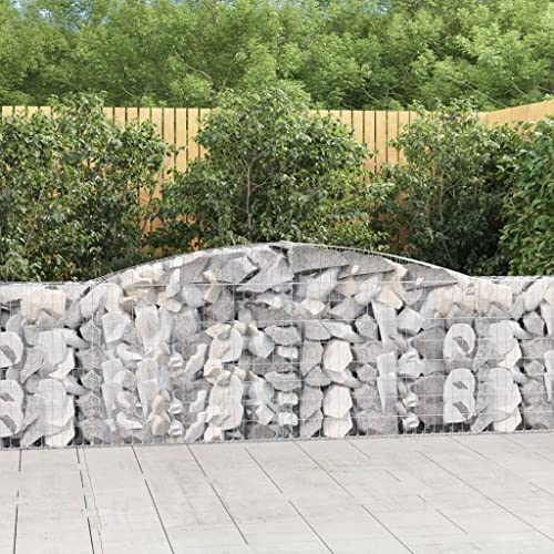Higsose Gabione Mit Hochbogen 400x30x80/100cm Silber,Verzinktes Eisen,Steinkorb Mauer,Garden Wand,Befüllbarer Steinkorb,Drahtkorb Garten,Pflanzkasten Steinkorb,Mauersteine Gartenmauer