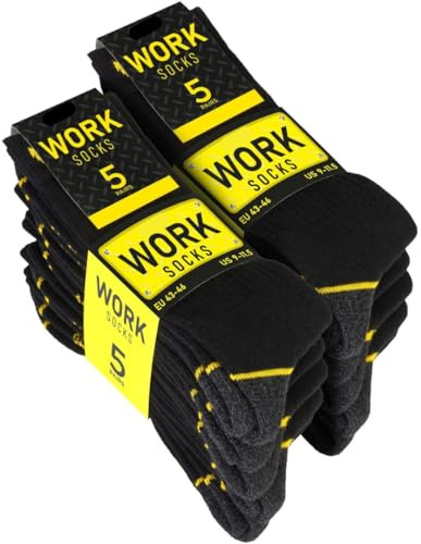 Nakloe - 10 paia - Calze da lavoro uomo - Calze termiche uomo - Rinforzate in cotone con spugna interna, Nero (IT, Numero, 39, 42, Regular, Tall, Nero)