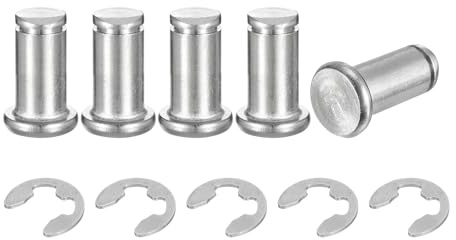 QUARKZMAN 5Set M10x20mm Perno Posizionamento Cilindrico Elastico Albero Acciaio Inossidabile 304, Perno Posizione Cilindro Cerniera Scanalato Testa Piatta con Ring Fissaggio Clip E, Argento