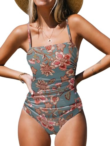 CUPSHE Costume da bagno da donna con scollo quadrato, effetto pancia piatta, arricciature, cinghie, colori a contrasto, costume da bagno intero, XL