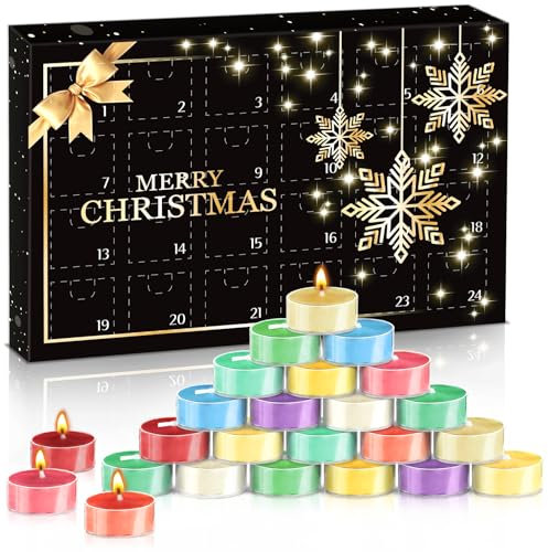 GEEKEO Calendario de Adviento Velas 2025 Mujer, Juego de Regalos de Velas Perfumadas 2025 Velas Perfumadas de Navidad 24 Velas de Té