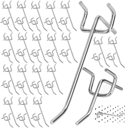 Kiuiom Accessoires pour Panneaux Perforés, Crochet Mural Perforé, 40PCS Crochet pour Panneau Perforé, Crochets Muraux Métal Crochets Support Affichage Mural Panneau Perforé Organisateur d'Outil