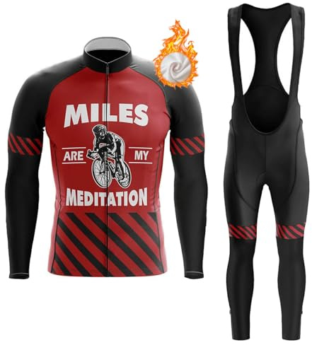 Maillot Ciclismo Hombre Invierno Conjunto Ciclista Ropa Bici MTB Polar Térmico,Traje Bicicleta Chaquetas Manga Larga y Culotte Tirantes con 19D Gel Acolchado,Completa de Jerseys Ciclo BTT(C7,3XL)