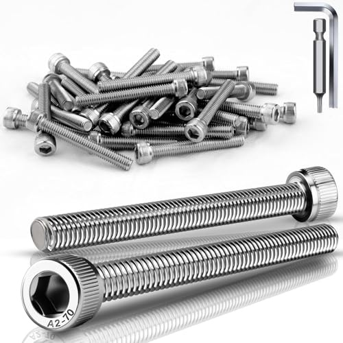 TXXATX 18 Pezzi Viti a Testa Cilindrica M5x50 mm Bulloni DIN 912 Acciaio Inox A2 V2A Bullone M5 Viti a Brugola Filettatura Totale per Manutenzione di Macchinari per Mobili