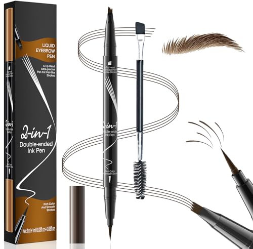 Augenbrauenstift,Microblading Augenbrauenstift,4 Gabelspitze 2-in-1Eyebrow Pencil,augenbrauen stift Wasserfest Wischfest Langlebig, Sorgt für Natürlich Aussehende,Definierte Augenbrauen Dunkelbraun