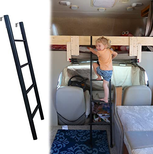 Escalera de seguridad negra para autocaravana, autocaravana, 5 escalones, 140 cm, ahorro de espacio, escalera de seguridad