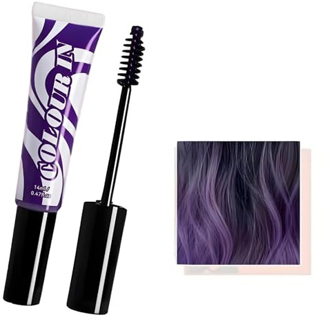 2PCS Temporary Hair Color Mascara – Purple Hair Dye for Girls, Washable Gentle Formula, No Bleach Needed, Compact Size for Cosplay, Parties, Festivals & Daily Styling (Purple)
