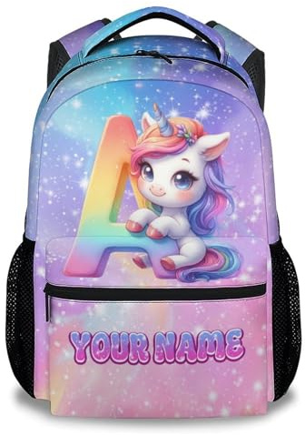 Kids Backpacks for Girls - Personalized Unicorn Backpacks with Name/Initials for Toddlers - Custom Monogram Bookbag Gifts for Daughter - Cute School Bag for Kindergarten/Preschool/Elementary(17 Inch)