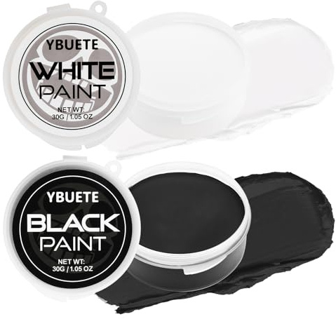 YBUETE White Black Face Body Paint Set, Professional Water Based Face Painting Cream for Adult, Full Coverage Non-Toxic Body Paint Kit for Art Theater Halloween Party Cosplay Clown SfX Makeup