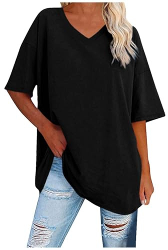 Tshirt Femme Vintage Très Large Tee Shirt Chic et Élégant Sport Manches Courtes Blouse Long Oversize Top Grande Taille Été Anti UV T-Shirts