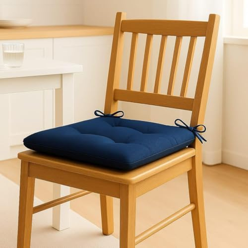Generico FORTE - Cuscini Sedie Cucina Set da 6 Tinta Unita con Laccetti, Cuscino 40x40 Made in Italy per Cucina e Sale da Pranzo, Cuscini per Sedie da Esterno Giardino, Balcone, Veranda, Blu