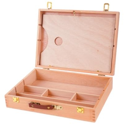 FashionCha Caja para Suministros de Artista Tipo Maletín de Madera Organizador de Pinceles Y Contenedor de Lápices con Paleta Incluida Adecuado para Organizar E, M