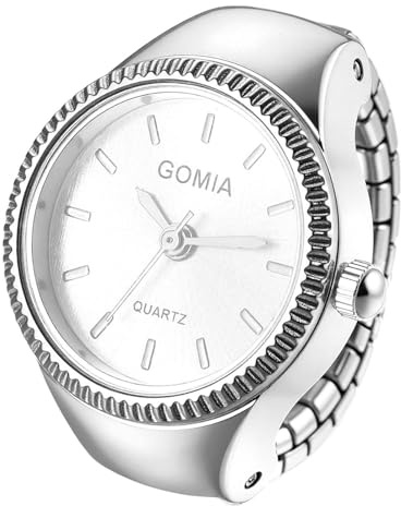 JewelryWe Reloj Dedo Elástico Mujer: Reloj de Anillo Cuarzo Analógico Pequeño Correa de Aleación Caja de Diamantes de Imitación Redonda - para Regalo