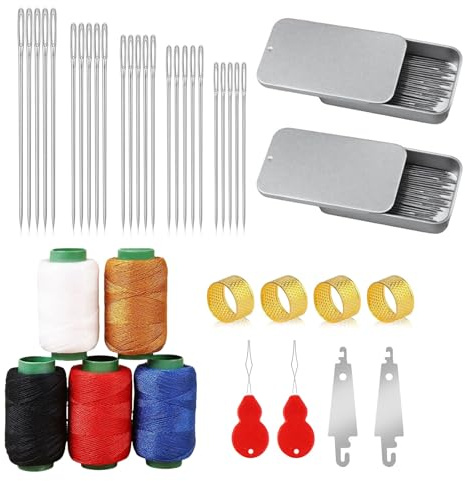 Set di 121 aghi da cucito di alta qualità con grande orecchio: aghi da ricamo durevoli, ideali per lavori artigianali, riparazioni quotidiane, produzione di pelle e lavori di bricolage