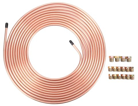 RASTKY 25 Fot 1/4 Tums Bromsledning, Flexibel Längd & Standarddiameter, 16 Beslagssats, Kopparbelagd Zink, Användarvänlig Installation, Idealisk för Reparation Av Bilar,