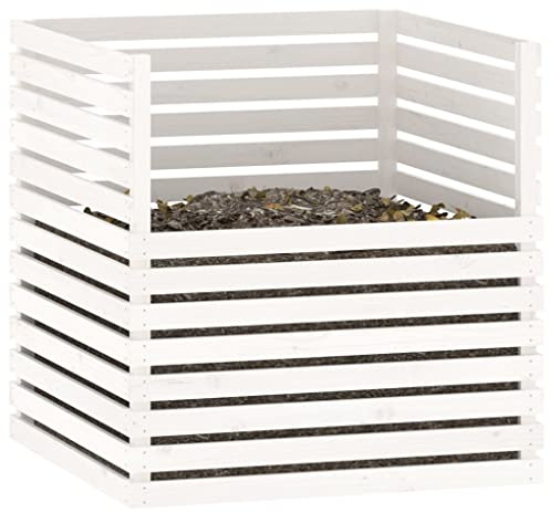 Composteur en Bois, Composteur de Jardin Bac à Compost Blanc 100x100x102 cm Bois Massif de pin