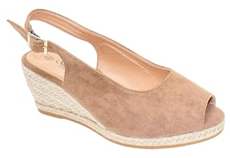 Chums Ladies Wide Fit Espadrille Sandal Mock Suede with Padded Sole, Adjustable Buckle & Medium Wedge