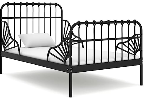 Goyphonic Utdragssäng, svart, metall, 80 x 130/200 cm, robust sängram, pulverlackerad med robusta ribbotten, utdragbar för sovrum, hållbar möbel för vilsam sömn