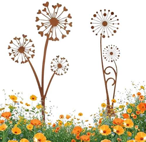 GOUYENG Decorazione da Giardino in Metallo Arrugginito,2 Pezzi Metallo per Giardino,Decorazioni da Giardinos in Ruggine,Decorative Garden Stakes,per Giardinos,Prato e Giardinoi Anteriore