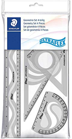 STAEDTLER Geometrie-Set, Ultraflexibel, 4-teilig, mit Lineal, Winkelmesser und Zeichendreiecken, 569PB4UF-S
