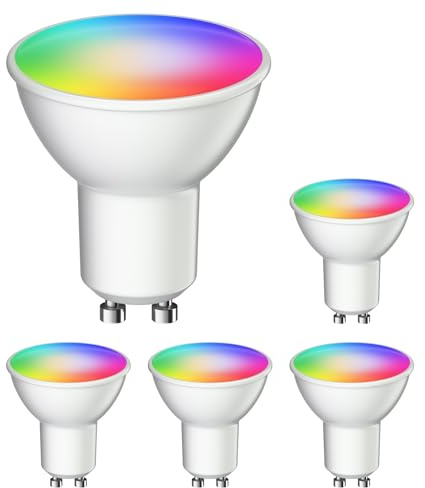 ledscom.de 5x GU10 LED RGB-lampor, PAR16, varmvit - kallvit (2900-6200 K), 5,5 W, 473lm, 103°, Smart Home, WLAN, Alexa, matt