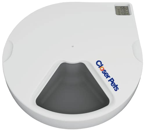 Closer Pets C500 Automatic Pet Feeder with Ice Packs | Cat or Small Dog Bowl with Digital Timer | For Wet or Dry Pet Food, 5 Meal Carousel, up to 330g in Each (formerly Cat Mate)