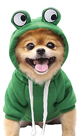 XIAOYU groda husdjur kostym jul hund rolig groda form huvtröja fleece hundtröja för halloween cosplay valp jumpsuit kattkläder (M)
